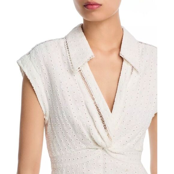 Alice + Olivia Mila Eyelet Dress 6 White Cotton Linen Twist Mini Bridal NWT - Picture 2 of 11